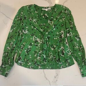 Veronica Beard Silk Green Floral Blouse